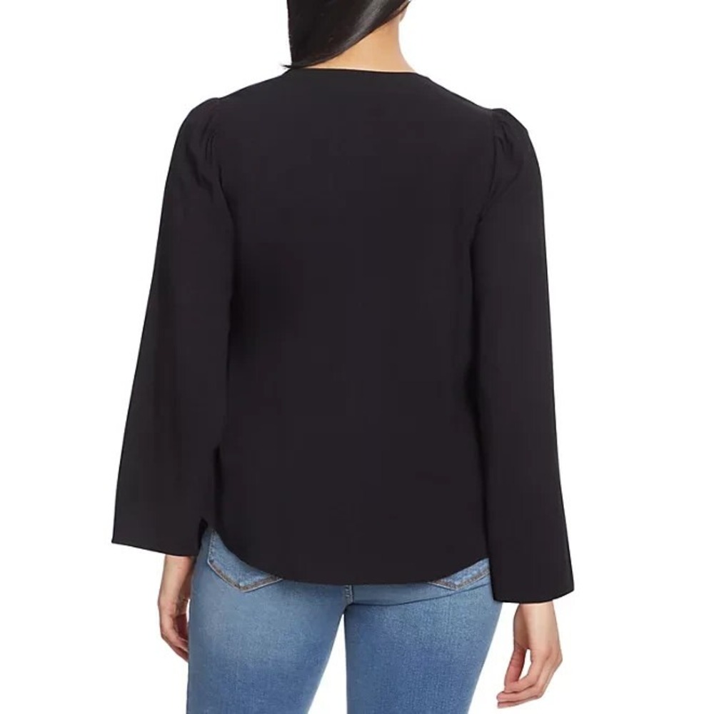 Jessica Simpson Womens Woven V-Neck Flare Sleeve Top Black Medium - Picture 3 of 6